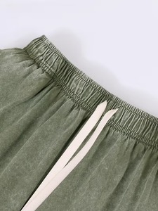 Men's Olive Green Cotton Plain T-Shirt <b>Set</b> Crew Neck Short Sleeve Solid Color Casual Summer Wear <b>Knitted</b> Breathable Shorts - Product Image 4