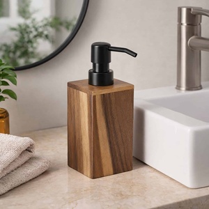 Nordic Style Handmade Eco-Friendly Wooden Four-piece Bathroom <b>Set</b> Elegant Liquid <b>Soap</b> Dispenser Toothbrush Cup Stand <b>Soap</b> Tray - Product Image 4