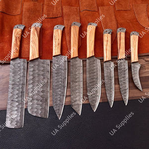 Juego de cuchillos de chef de 8 piezas, hoja de acero de Damasco forjada a mano, afilada como una navaja, mango de madera de olivo, juego de chef multiusos de grado industrial, OEM - Product Image 4
