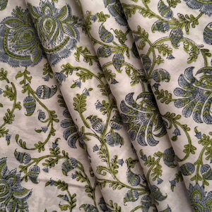 Floral Vine Hand Block Printed Cotton Fabric Indian Handmade Jaipuri <b>Print</b> <b>Botanical</b> Cotton Fabric - Product Image 1