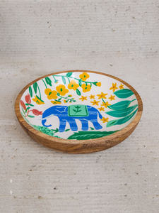 Handmade Eco-Friendly Wooden Bowl with Blue <b>Elephant</b> Floral Design Color Enamel Modern Dishwasher Safe for Food Serving <b>Gifting</b> - Product Image 2