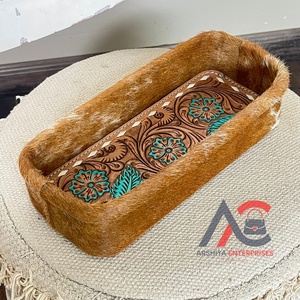 Plateau de rangement tendance en cuir de vachette, grande capacité, pour salle de bain, vaisselle, bijoux, clés - Fait main, décoratif - Product Image 1