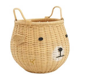Cute <b>Large</b> Bear Rattan <b>Storage</b> <b>Basket</b> with Handles Handwoven Wicker Tall Toy Bin for Boho Neutral Kids Nursery Decor - Product Image 2