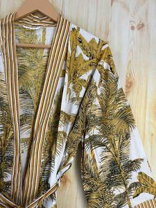 Bata Kimono de Algodón 100% Tejido con Estampado de Dibujos Animados para Mujer, Camisón de Verano Hecho a Mano, Cuello en V, Cintura Elástica, Largo hasta la Rodilla, Suave y Completo - Product Image 5