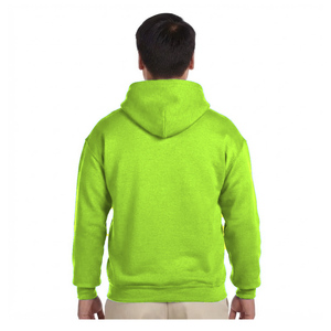 Sweat à capuche en molleton de coton épais vert néon avec capuche intérieure bleue contrastante et poche kangourou avant, vêtements décontractés pour hommes - Product Image 2