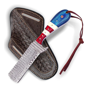 Couteau de boucher de style cowboy sur mesure avec poignée ergonomique, lame en acier Damas et étui en cuir de type pancake - Product Image 1