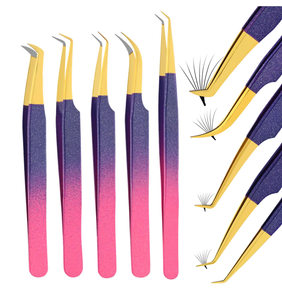 Pinces à cils en acier inoxydable, ensembles de pinces à cils pour extensions de cils, pinces à cils colorées et élégantes - Product Image 2