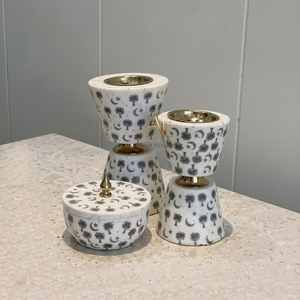 Gold Metal & Marble <b>Bakhoor</b> Burner Set Arabic Moon & Tree Print Incense Holder With Lid Arabic Incense <b>Oud</b> Holder For Home Yoga - Product Image 1
