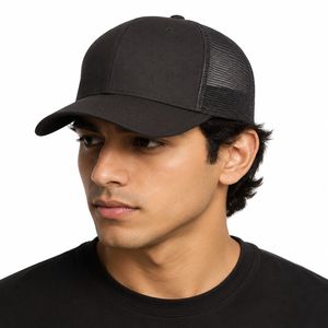 Casquette Trucker Unisexe Noire en Toile, 6 Panneaux, Réglable, Couleur Unie, Style Décontracté, 100% Coton, pour Adultes, Printemps - Product Image 3