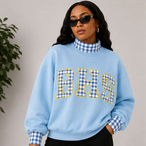 BHS Wholesale <b>Mock</b> <b>Neck</b> Crew <b>Neck</b> Cotton Fleece Pullover Women Men Ladies Unisex College University Chenille Tackle Twill Appliq - Product Image 4