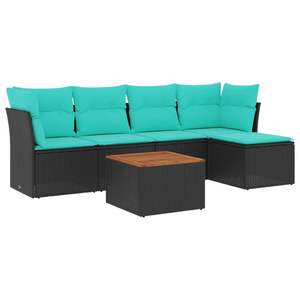 Juego de sofás de patio de ratán sintético negro de 6 piezas con cojines, sofás de jardín - Product Image 2