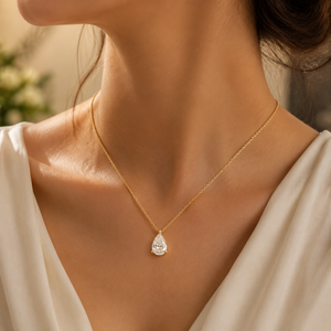 18K Gold Plated Pear Cut Moissanite Pendant <b>Necklace</b> Women's Classic Chain Jewelry for Wedding Everyday Wearing - Product Image 2
