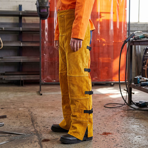 High Quality Custom Made Industrial Safety <b>Clothing</b> CE Certified Flame <b>Resistant</b> Cowhide Split Leather Welding Trouser Level - Product Image 6