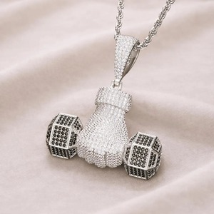 VVS Moissanite Diamond <b>Dumbbell</b> Pendant 925 Sterling Silver Hip Hop Necklace & Other Diamond Jewelry Gift for him - Product Image 3