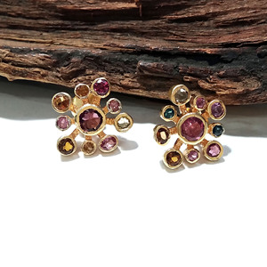 Multicolor Tourmaline Gemstone Stud <b>Earrings</b> 18K Gold Plated Sterling <b>Silver</b> Handmade Bohemian Statement Jewelry for Women - Product Image 5