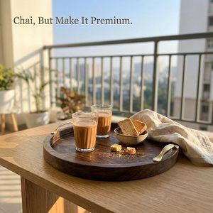 ถาดไม้ตกแต่งทรงกลม ถาดเสิร์ฟ จานโชว์ สำหรับโต๊ะกาแฟ ห้องครัว ดีไซน์ทันสมัย ของตกแต่งบ้าน - Product Image 2