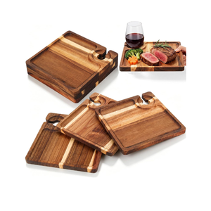 Assiettes carrées en bois d'acacia premium avec porte-verre à vin, pour pique-nique et fêtes, en provenance du Vietnam - Product Image 1