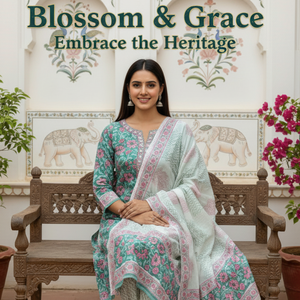 Ensemble pyjama Kurti Sarong en coton blanc turquoise à fleurs |   Tissu imprimé à la main de haute qualité avec bordure Butti rose, un chef-d'œuvre artisanal - Product Image 5