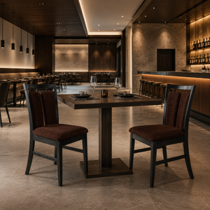 Chaise de salle à manger moderne en teck massif avec siège rembourré en tissu, mobilier de luxe pour restaurant, hôtel, café, villa - Product Image 6
