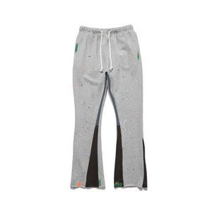 OEM Custom Logo Flat Front Loose Fit Streetwear Men's Sweatpants Joggers Graffiti <b>Paint</b> Splatter Stacked 100% Cotton Flare - Product Image 2
