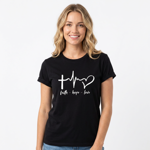 เสื้อยืดแขนสั้นผู้ชายพิมพ์ลาย Faith Hope Love Cross Heart ผ้าฝ้าย 100% ทรงปกติ คอกลม ระบายอากาศได้ดี เป็นมิตรกับสิ่งแวดล้อม - Product Image 6