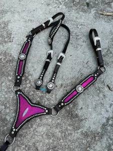 Ensemble de bride et de harnais en cuir pour cheval, style western, avec conchos turquoise et accents imprimés léopard, pour l'équitation - Vente chaude 2026 - Product Image 2