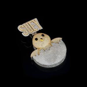 Pendentif personnalisé en moissanite sertie de pierres, breloque oiseau, collier lettre en argent sterling 925 plaqué or, bijoux - Product Image 3