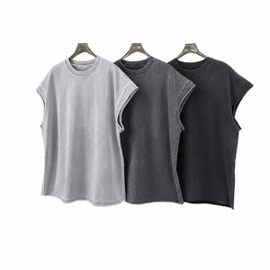 Camiseta sin mangas de punto para hombre, oversize, de color liso, cuello redondo, estilo casual y holgado, tipo muscle fit, en gris, negro y gris oscuro. - Product Image 1