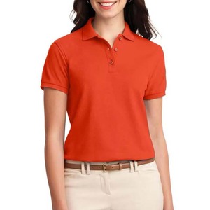Women's Solid <b>Orange</b> <b>Polo</b> Shirt Short Sleeve Casual Knitted Fabric Regular Length - Product Image 6