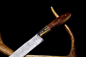 Handmade Damascus Steel <b>Kitchen</b> <b>Knife</b> Straight Edge Wood Handle 13 Inch <b>Sharp</b> Blade For Cooking Use With Leather Sheath - Product Image 2