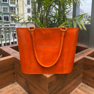 Nouveau personnalisé Orange cuir femmes sac fourre-tout à la main véritable Crazy Horse cuir luxe sac à bandoulière sac à main fermeture éclair sac à main - Product Image 5