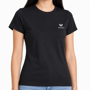 Camiseta de Cuello Redondo de Algodón Ajustada Negra para Mujer Warpro con Logotipo, Informal, de Manga Corta, Tejido Jersey Transpirable, para Todas las Temporadas - Product Image 1