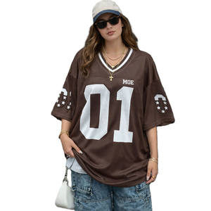 Camiseta Deportiva Oversize de Malla Marrón para Mujer, Estilo Streetwear, Jersey de Fútbol Americano, Transpirable, de Poliéster, Ropa de Equipo, Producción OEM - Product Image 1