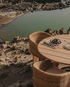 Handcrafted Teak Wood <b>Dining</b> <b>Table</b> – Minimalist Slatted Top, Weather-Resistant Solid Wood <b>Table</b> for Indoor & Outdoor Use - Product Image 3