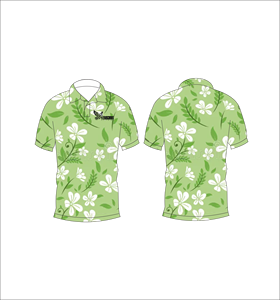 เสื้อโปโลลายดอกไม้สีเขียวสดใส ลายดอกไม้สีขาว ลายใบไม้สีเขียว แขนสั้น ลำลองสำหรับฤดูร้อน มุมมองด้านหน้าและด้านหลัง - Product Image 5