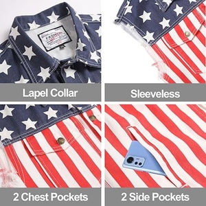 Chaleco vaquero de algodón 100% para hombre con estampado de letras, cuello alto, sin mangas, informal, talla grande, con borde deshilachado, para verano, cortavientos - Product Image 4