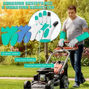 Guantes de jardinería para mujeres y hombres, guantes largos a prueba de espinas para podar rosas, de cuero de grano completo con palma reforzada. - Product Image 4
