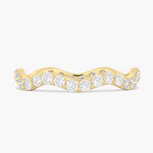 แหวนซ้อนกันได้แบบหยักศก ทองคำแท้ 14k ประดับเพชรทรงกลมแบบฝังละเอียด ดีไซน์ซิกแซก เหมาะสำหรับใส่ทุกวัน เครื่องประดับมินิมอล ผลิตโดยผู้ผลิตเครื่องประดับชั้นดี - Product Image 1