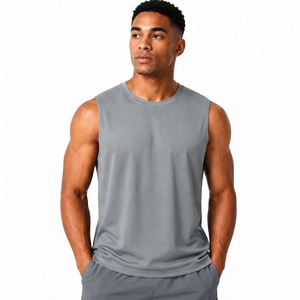 Débardeur sans manches noir pour homme, col rond, séchage rapide, respirant, 100% polyester, style streetwear - Product Image 1