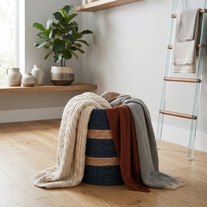 Cesto de Almacenamiento de Fibra Natural Tejida Loros BLN, Maceta Decorativa a Rayas, Organizador para el Hogar, Contenedor para Ropa - Product Image 2