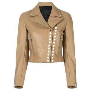 Women's Genuine Leather Motorcycle Jacket (<b>3</b> Colors) Eco-Friendly Finished with Zip Pockets Regular Coat for Winter - Product Image 1