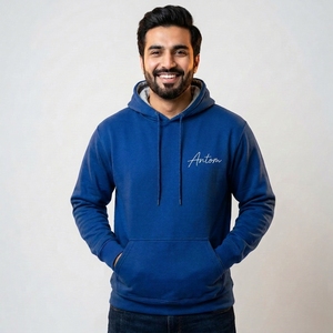 Sudadera con Capucha Azul Marino para Hombre, Corte Holgado, Manga Regular, Felpa, Informal, con Bolsillo Delantero, Otoño Invierno, 100% Algodón - Product Image 6