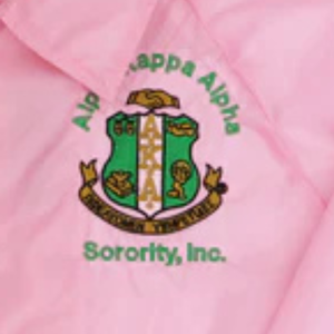 AKA Pink Button Front <b>Jacket</b> with Green Embroidered Letters and Crest <b>Lightweight</b> Sorority Casual Outerwear for <b>Women</b> - Product Image 6