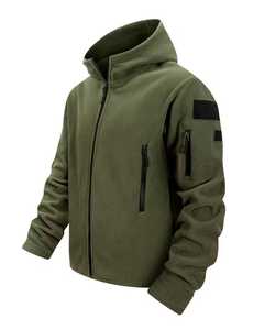 Chaqueta de Forro Polar con Capucha para Hombre, Color Sólido, Cierre de Cremallera, Resistente al Viento, Informal, para Otoño, Corte Regular, Beige - Product Image 6