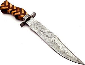 Cuchillo Bowie de Acero de Damasco Hecho a Mano con Mango de Madera y Funda de Cuero Fino, 12 Pulgadas, 1 Año de Garantía, Precio al por Mayor - Product Image 2