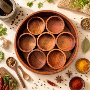 Natural Wooden Masala <b>Box</b> With Spoon And Partition Design For Indian Spice <b>Storage</b> And Kitchen Organization - Product Image 5