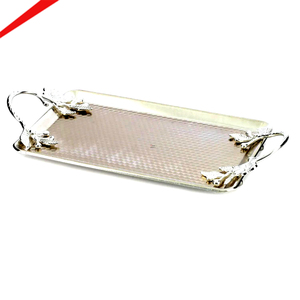 Elegant Modern Silver Plated Rectangle Lightweight Decorative Serving Tray Grape Handles Stainless Steel Wedding Hotel - Product Image 1