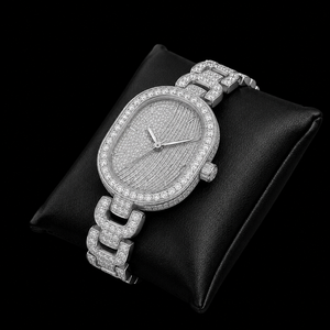 Montre ovale de luxe sertie de diamants, bracelet en acier inoxydable argenté, montre-bracelet à quartz pour hommes et femmes, style de mode haut de gamme - Product Image 3