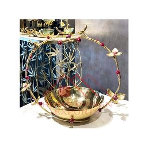 Centres de table décoratifs en métal doré jetables de luxe avec poignée en forme de feuille et bol à fruits unique – Dernier design, best-seller - Product Image 1