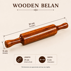 Wooden <b>Rolling</b> <b>Pin</b> Belan for Roti and Chapati Making Traditional Roller Handmade Kitchen Tool for Pizza Dough Baking and Home - Product Image 3